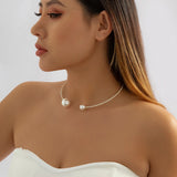 Female Pearl Split Collar Charm Neck Jewelry Necklace For Woman Party Wedding
