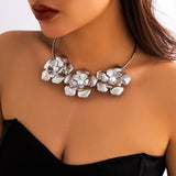 Three Flowers Chokers Petal Charm Necklace for Women Collar Neck Chain