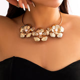 Three Flowers Chokers Petal Charm Necklace for Women Collar Neck Chain