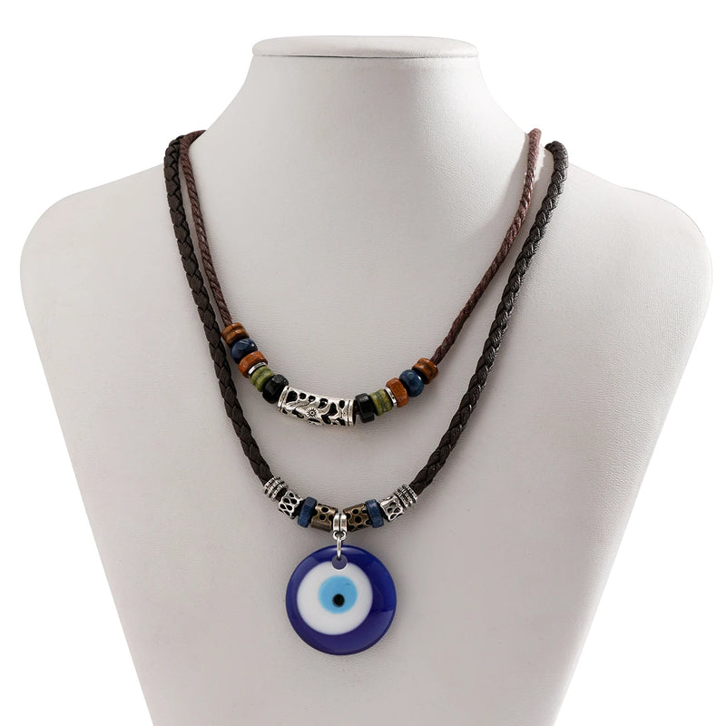 Hip Hop Acrylic Pendant Necklace Wood Beads Rope Choker Jewelry