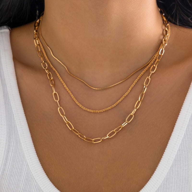 Hip Hop Thin Snake Chain Necklace for Women Multilayer Link Chain Choker