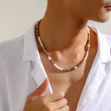 Hip Hop Pearl Wooden Beads Necklace Men Unisex Beaded Choker Jewelry
