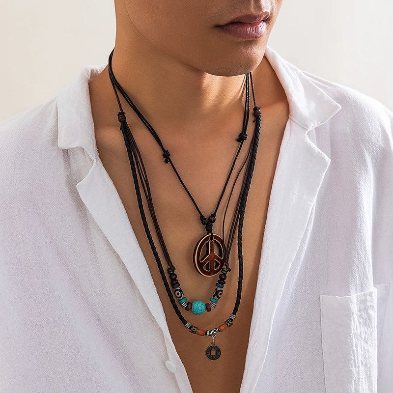 Hip Hop Geometric Pendant Men Choker Natural Stone Necklace