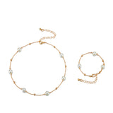 Sweet Pearl Choker Bracelet Set Women CCB Bead Necklace Summer Jewelry