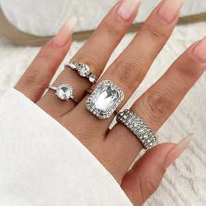 4Pcs Square Rhinestone Rings Set Wedding Party Jewelry Gift