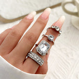 4Pcs Square Rhinestone Rings Set Wedding Party Jewelry Gift