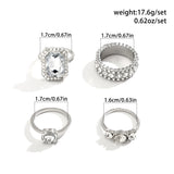 4Pcs Square Rhinestone Rings Set Wedding Party Jewelry Gift
