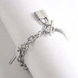 Punk Stainless Steel Bracelet with Lock Key Charm