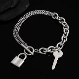 Punk Stainless Steel Bracelet with Lock Key Charm