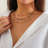 Multilayer Butterfly Charm Necklace Tiny Round Balls Chain Choker