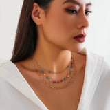 Multilayer Butterfly Charm Necklace Tiny Round Balls Chain Choker