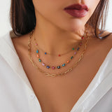 Multilayer Butterfly Charm Necklace Tiny Round Balls Chain Choker