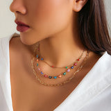 Multilayer Butterfly Charm Necklace Tiny Round Balls Chain Choker