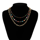 Multilayer Butterfly Charm Necklace Tiny Round Balls Chain Choker