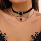 Punk Cotton Rope Choker Women Chain Tassel Crystal Beads Charm Necklace