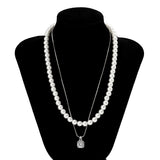 Punk Pearl Beaded Choker Rhinestone Pendant Metal Snake Chain Necklace