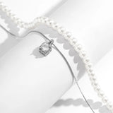 Punk Pearl Beaded Choker Rhinestone Pendant Metal Snake Chain Necklace