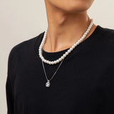 Punk Pearl Beaded Choker Rhinestone Pendant Metal Snake Chain Necklace