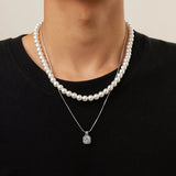 Punk Pearl Beaded Choker Rhinestone Pendant Metal Snake Chain Necklace