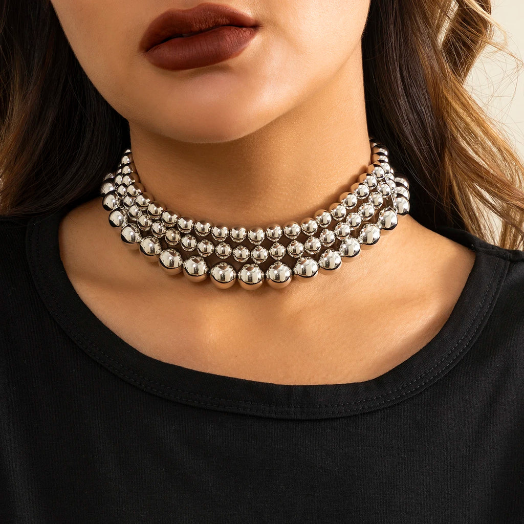 Punk Bead Chain Choker Necklace for Women