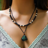 Punk Mix Wood Beads Strand Necklace Unisex Natural Stone Pendant Choker