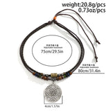 Silver Round Disc Pendant Necklace with Wood Beads Charm Choker