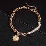 Punk Thick Chains Pearl Choker Necklace Men Coin/Cross/Heart Pendants