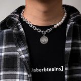 Punk Thick Chains Pearl Choker Necklace Men Coin/Cross/Heart Pendants