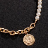 Punk Thick Chains Pearl Choker Necklace Men Coin/Cross/Heart Pendants
