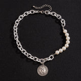 Punk Thick Chains Pearl Choker Necklace Men Coin/Cross/Heart Pendants