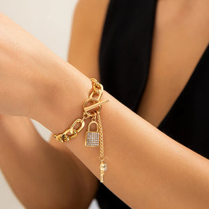 Chunky Chain Rhinestone Charm Bracelet for Women