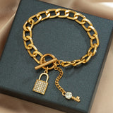 Chunky Chain Rhinestone Charm Bracelet for Women