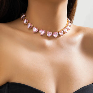 Love Heart Beads Necklace Iced Out Rhinestone Chokers for Women