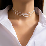 Metal Thin Chain Cross Short Necklace for Women Multilayer Choker