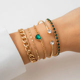 Iced Out Heart Charm Bracelet for Women Link Chain Bangles Set