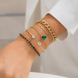 Iced Out Heart Charm Bracelet for Women Link Chain Bangles Set