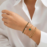 Iced Out Heart Charm Bracelet for Women Link Chain Bangles Set