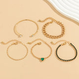 Iced Out Heart Charm Bracelet for Women Link Chain Bangles Set