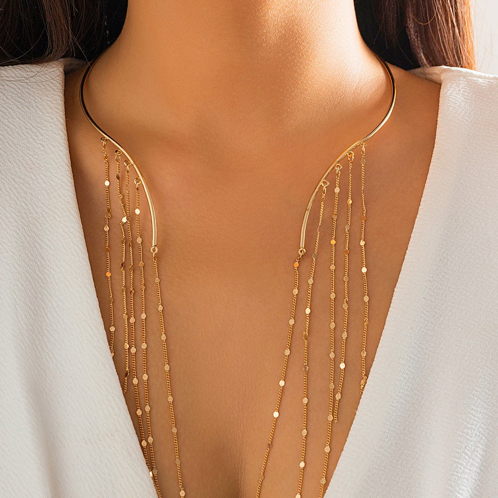 Vintage Star Tassel Charm Necklace Choker for Women