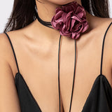 Y2K Flower Charm Choker Necklace Leather Rope Chain Collar Party Girl Accessory