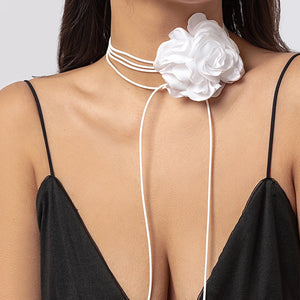 Y2K Flower Charm Choker Necklace Leather Rope Chain Collar Party Girl Accessory