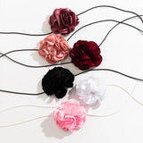Y2K Flower Charm Choker Necklace Leather Rope Chain Collar Party Girl Accessory