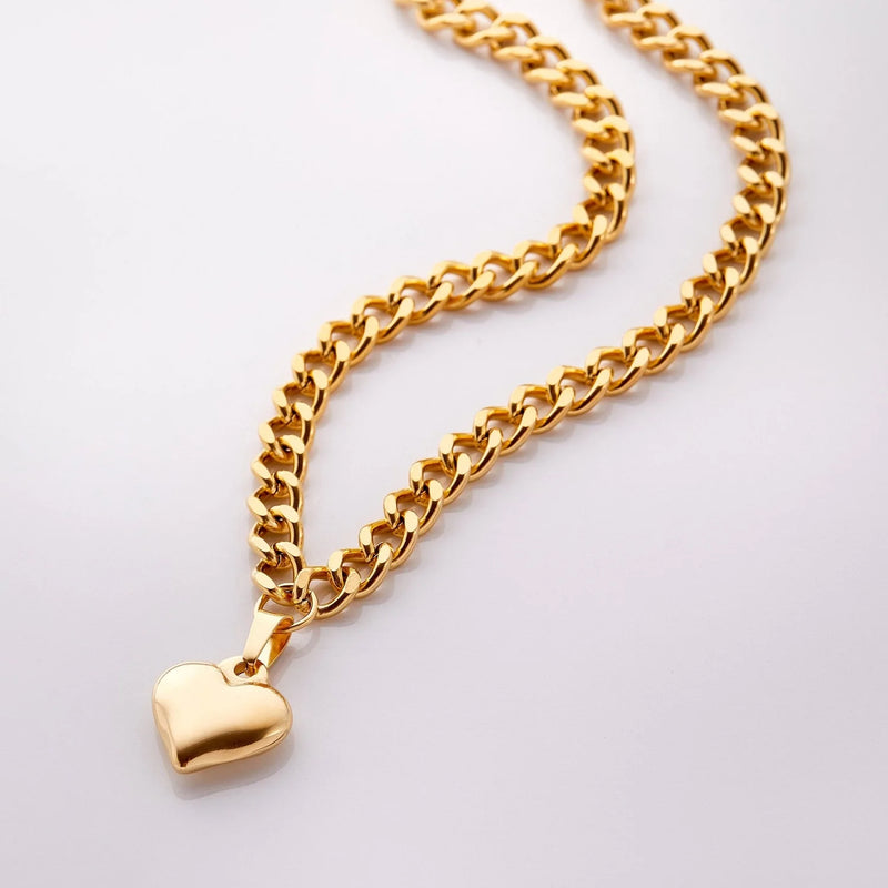 Puffed Heart Necklace Girls Love Pendant Party Chain Jewelry Gift