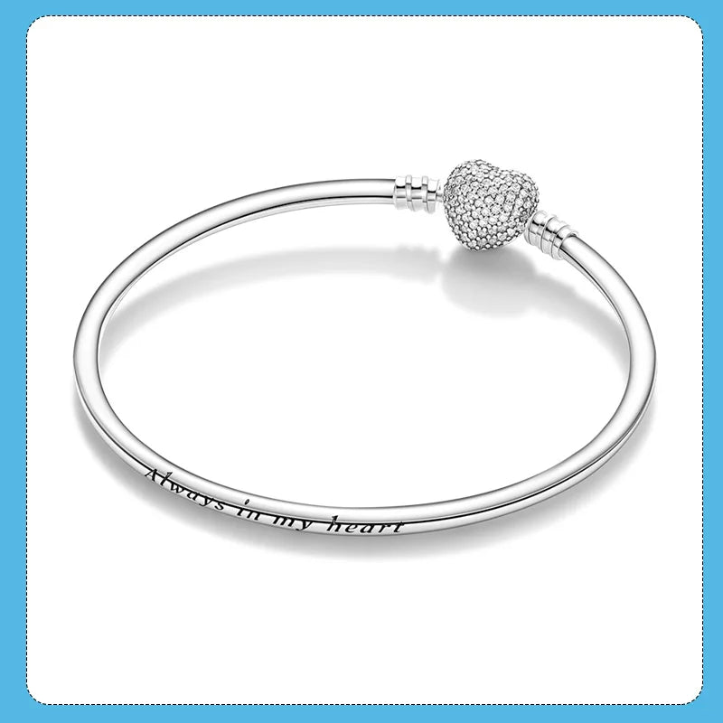 925 Silver Bracelet Femme Snowflake Heart Zircon Clasp Snake Chain Bracelet