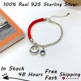 925 Sterling Silver Cuban Chain Bracelet with Smile Face Pendant