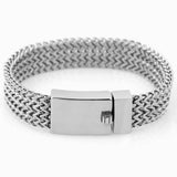 15mm Wave Link Chain Bracelet for Men Stainless Steel Rock Wristband