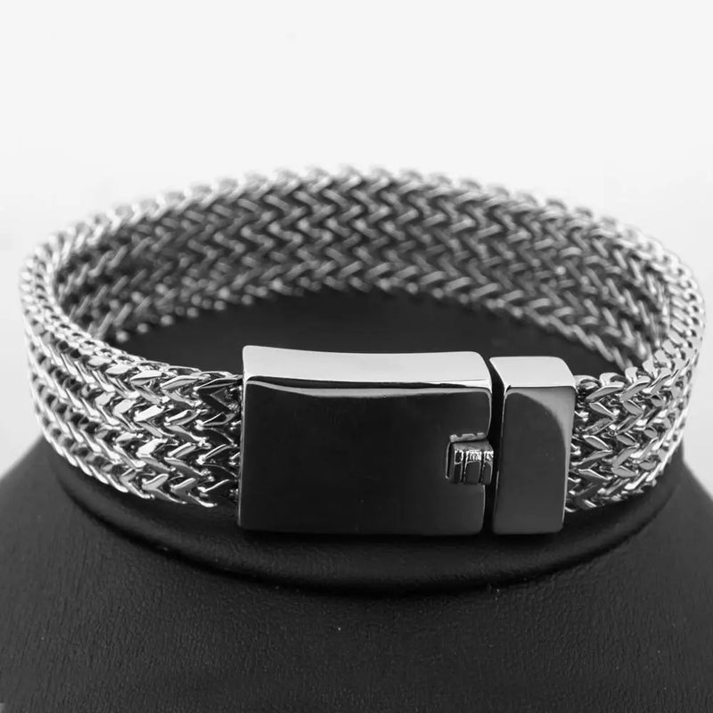 15mm Wave Link Chain Bracelet for Men Stainless Steel Rock Wristband