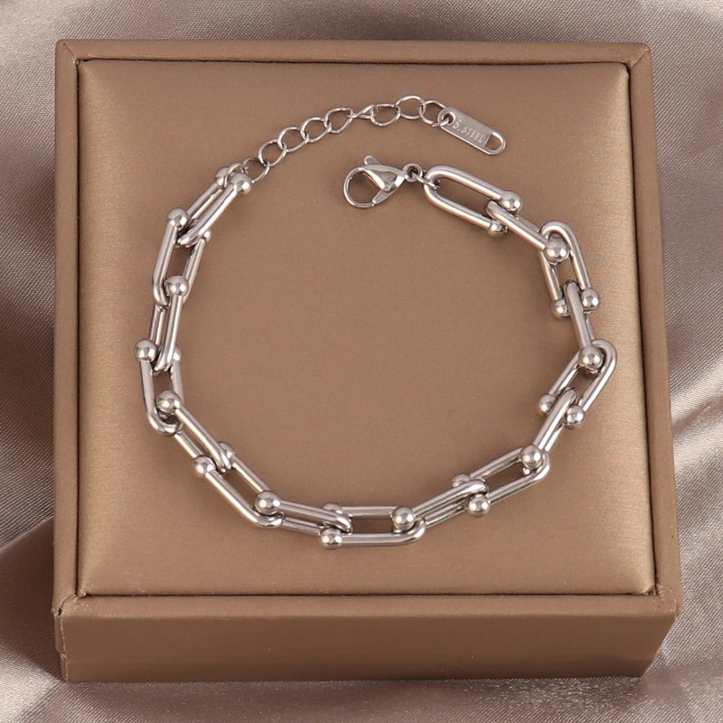 Punk Stainless Steel Charm Chain Bracelet For Women