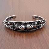 Punk Double Skull Bangle Motor Biker Skeleton Cuff Bracelet