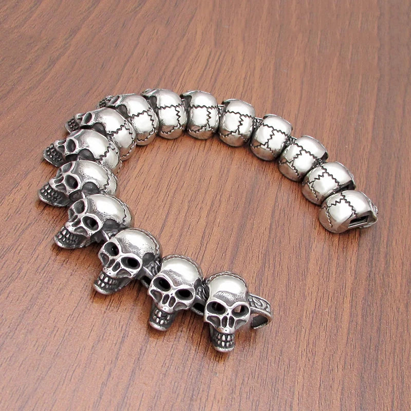 Punk 316L Stainless Steel Silver 15 Skull Head Bracelet